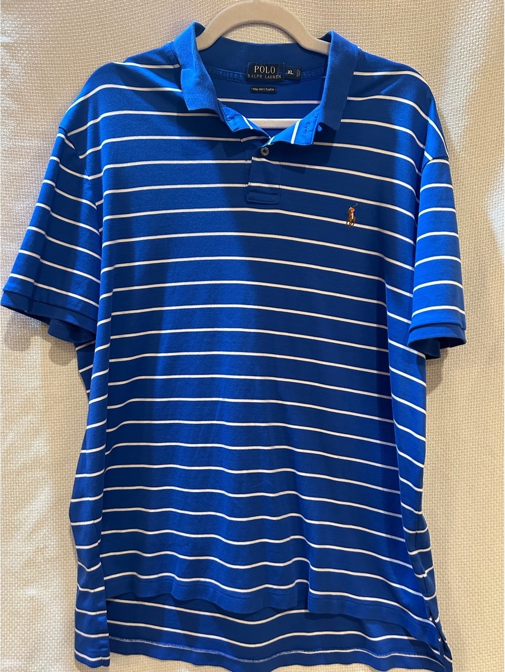 Polo Ralph Lauren Men's XL Blue White Striped Pima Soft Touch Polo Shirt